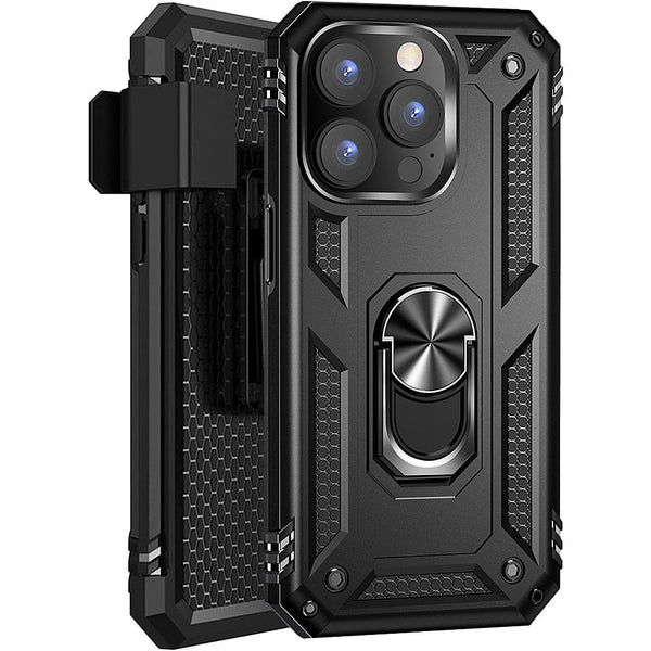 Military Kickstand Series Case with Belt Clip for Apple iPhone 14 Pro - Black