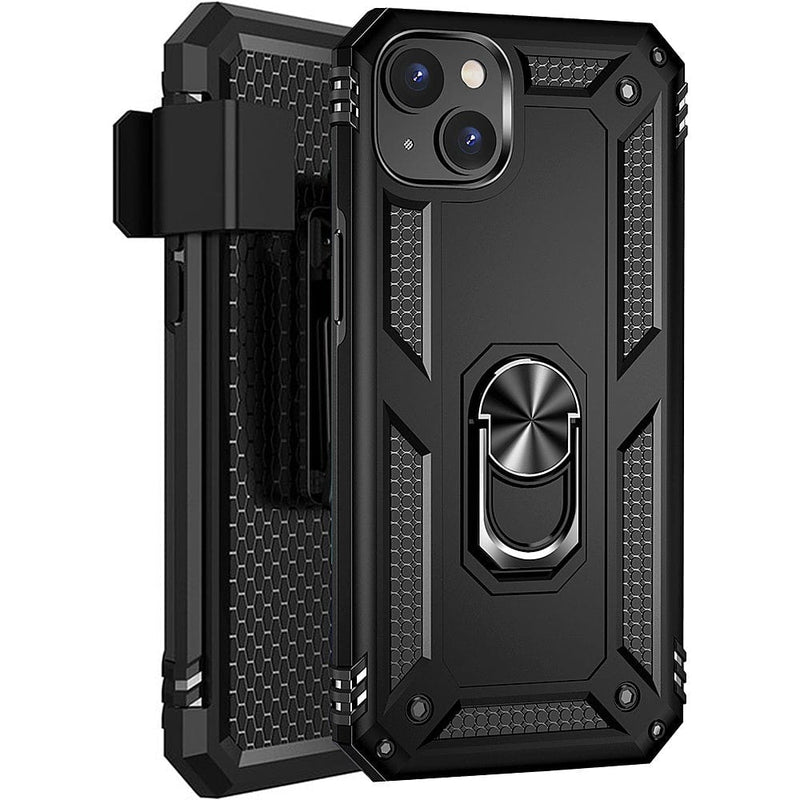 Military Kickstand Series Case with Belt Clip for Apple iPhone 14 Plus - Black