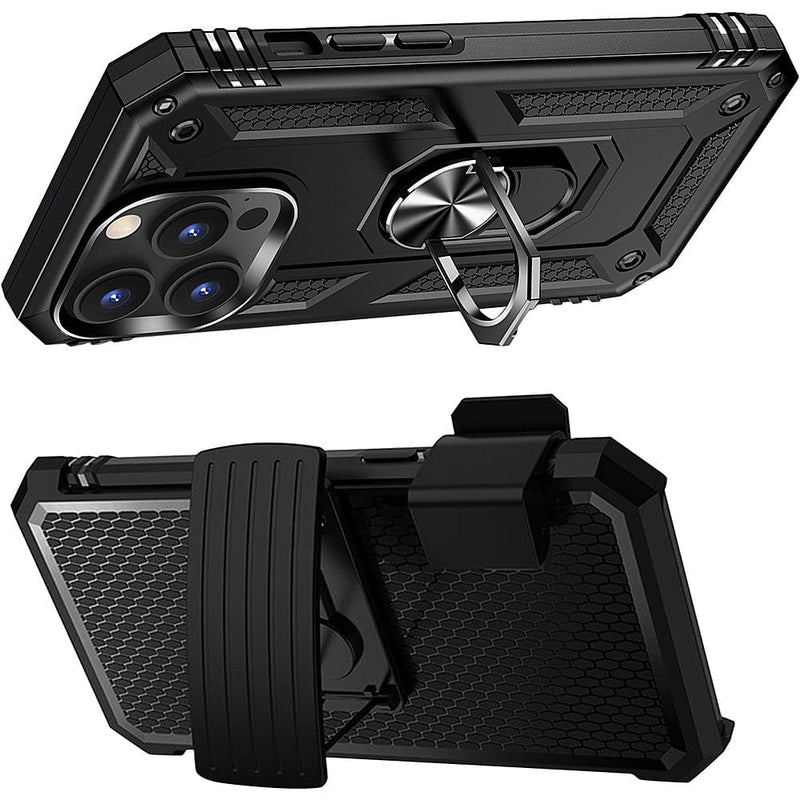 Military Kickstand Series Case with Belt Clip for Apple iPhone 14 Pro Max - Black