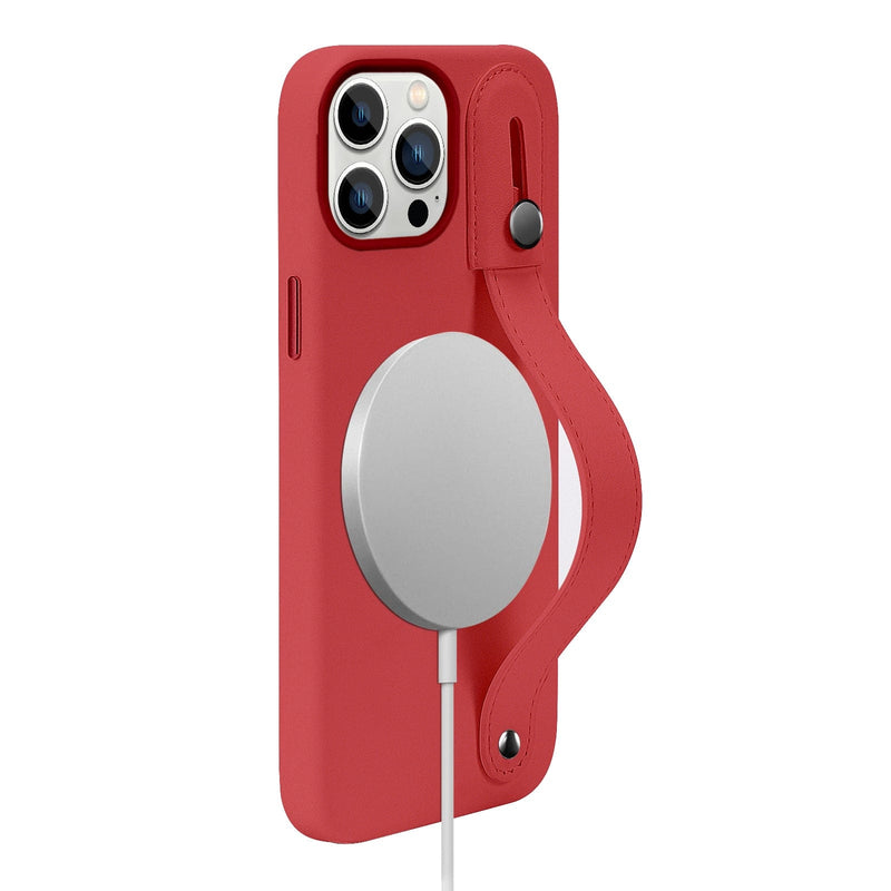 FingerGrip Series Case Faux Leather with Magsafe for Apple iPhone 14 Pro - Red